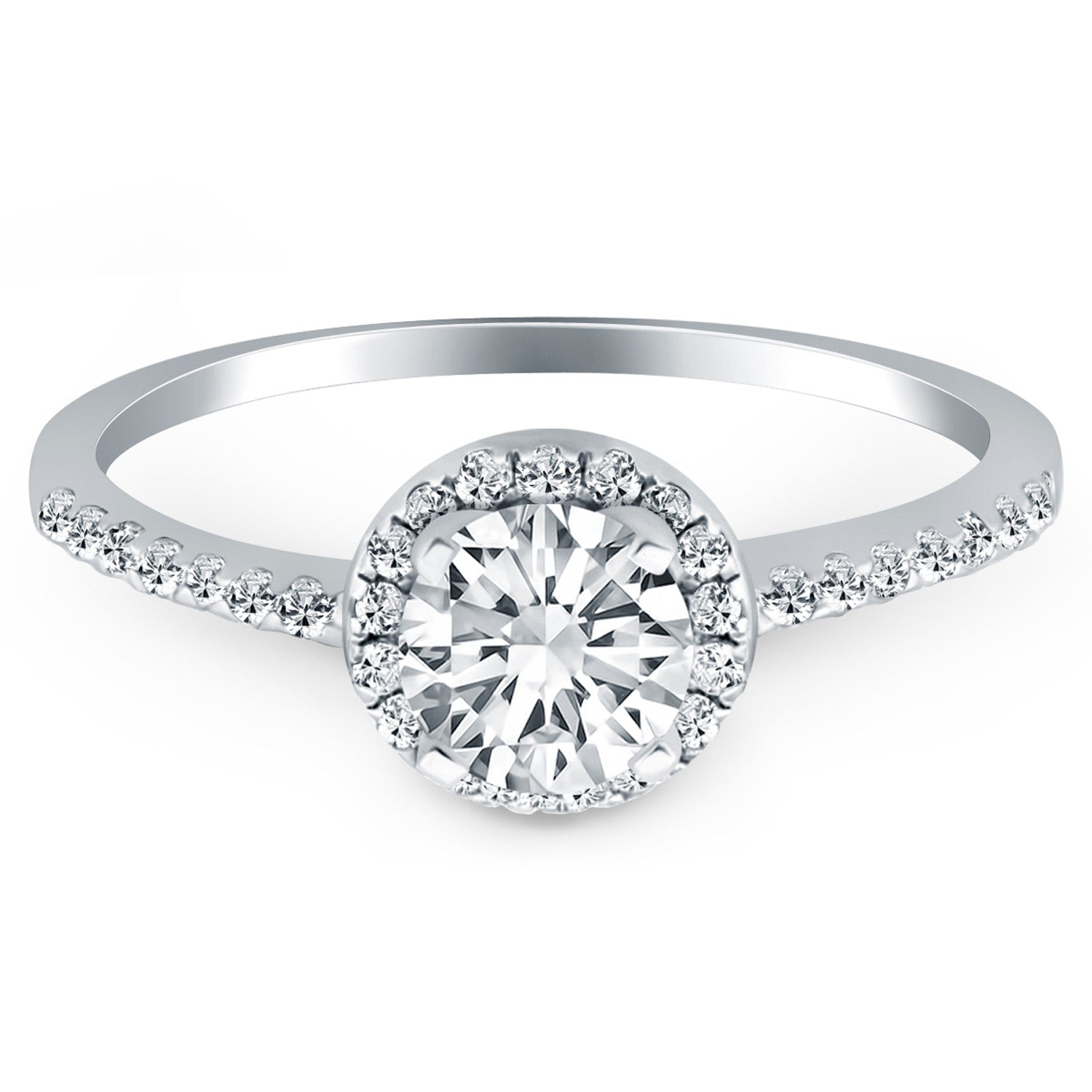 14k White Gold Diamond Halo Collar Engagement Ring - Peelerie